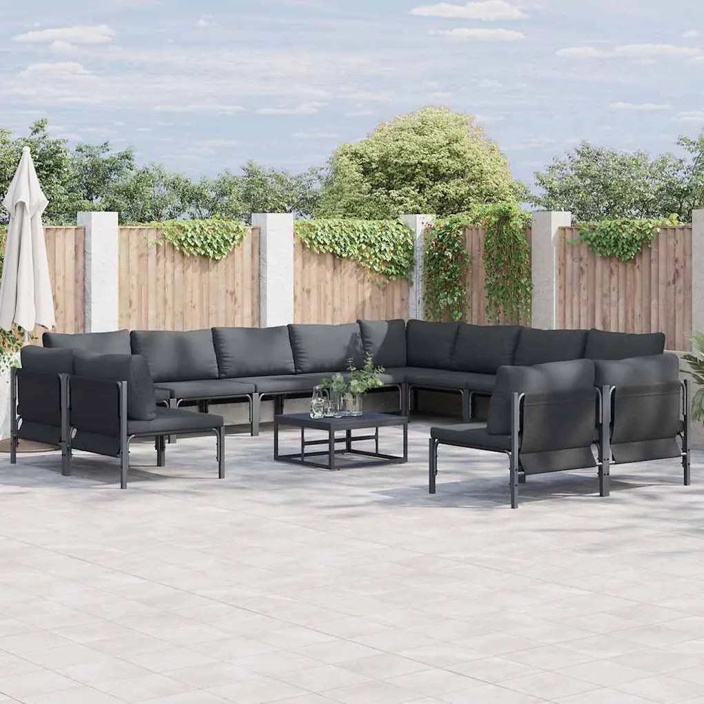 vidaXL Conjunto de Sofá de Jardim 12 pcs Cinzento-escuro Aço