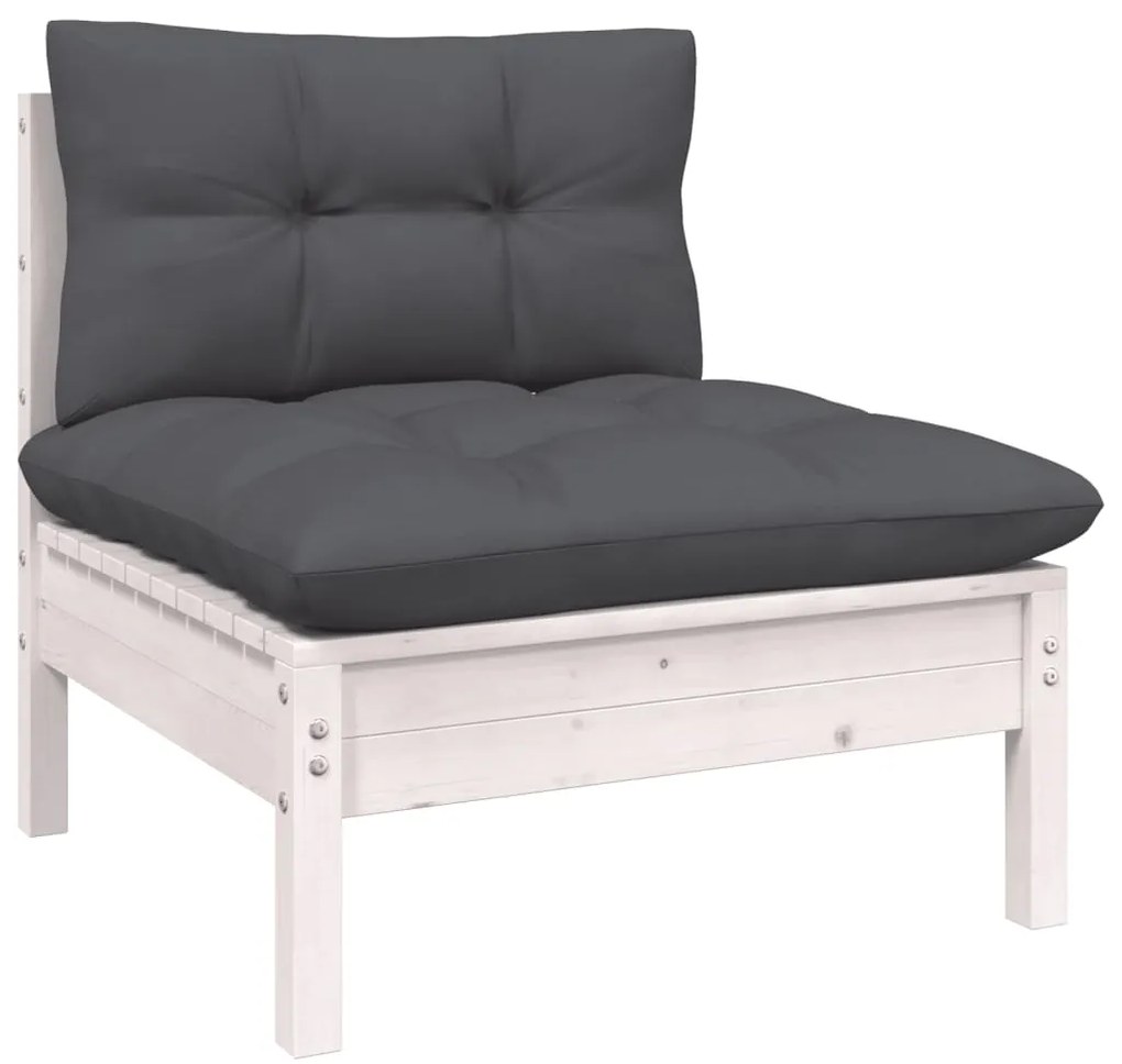 7 pcs conj. lounge de jardim c/ almofadões pinho maciço branco