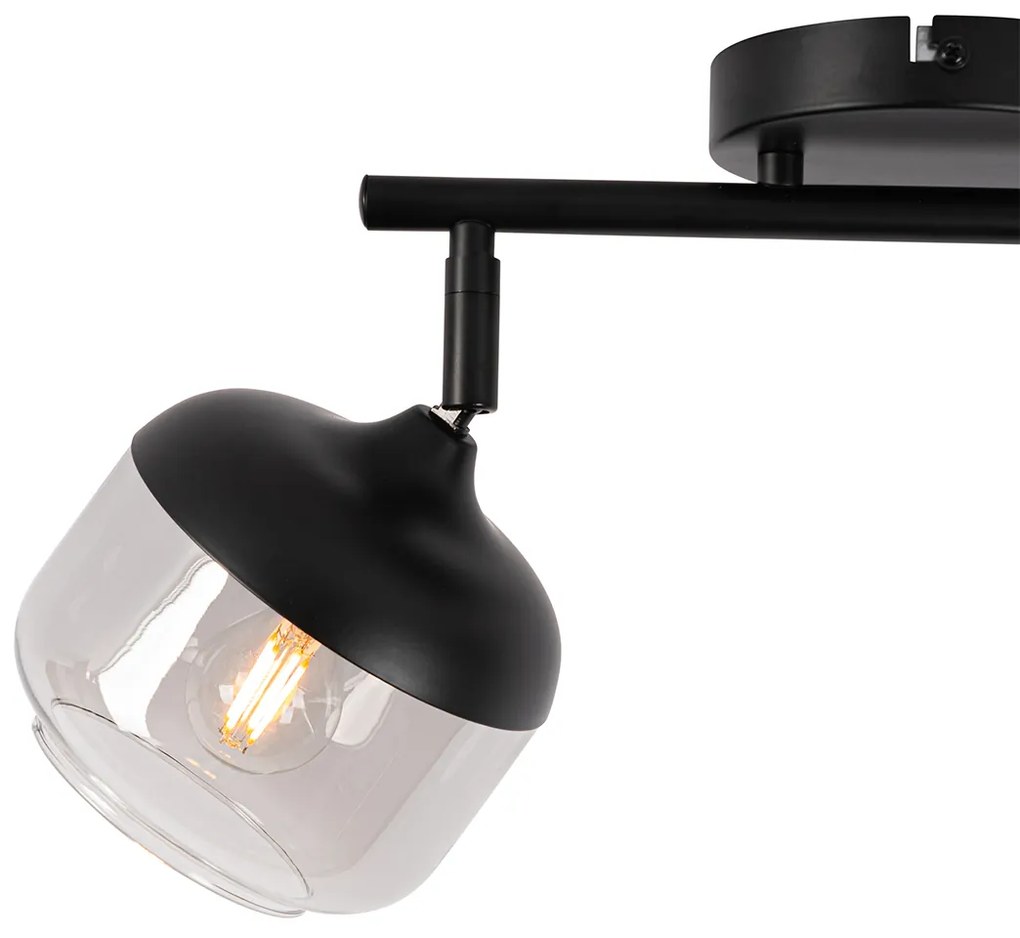 Foco de teto design preto com dourado e vidro fumê 2-luzes - Kyan Design