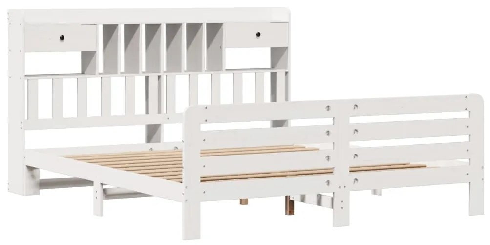 Cama com estante sem colchão 180x200 cm pinho maciço branco
