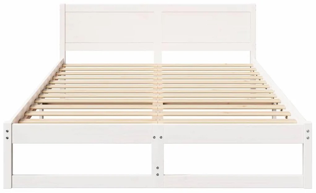 Estrutura de Cama Branca Madeira de Pinho Maciça 140 x 200 cm