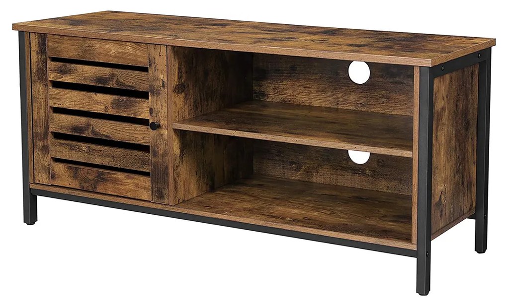 Armário de TV VASAGLE para TVs de até 50 polegadas, console de TV, suporte de TV, armário com porta de veneziana, 2 prateleiras, sala de estar, quarto, industrial, marrom rústico e preto LTV049B01