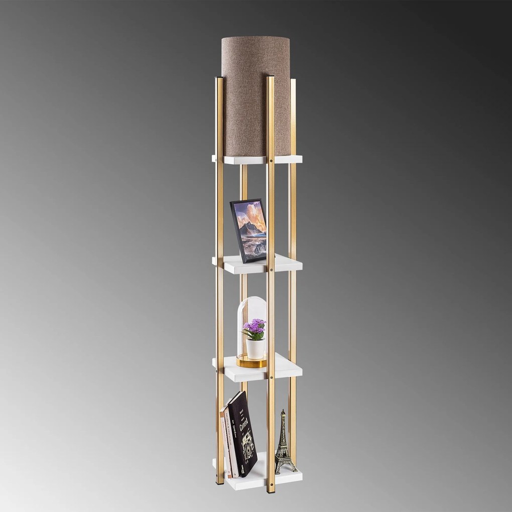 Candeeiro de Pé 7120 – Branco e Dourado – 25 x 25 x 130 cm