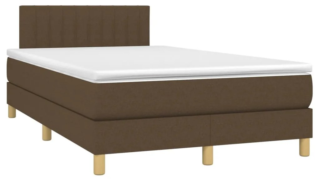 Cama box spring c/ colchão/LED 120x200cm tecido castanho-escuro