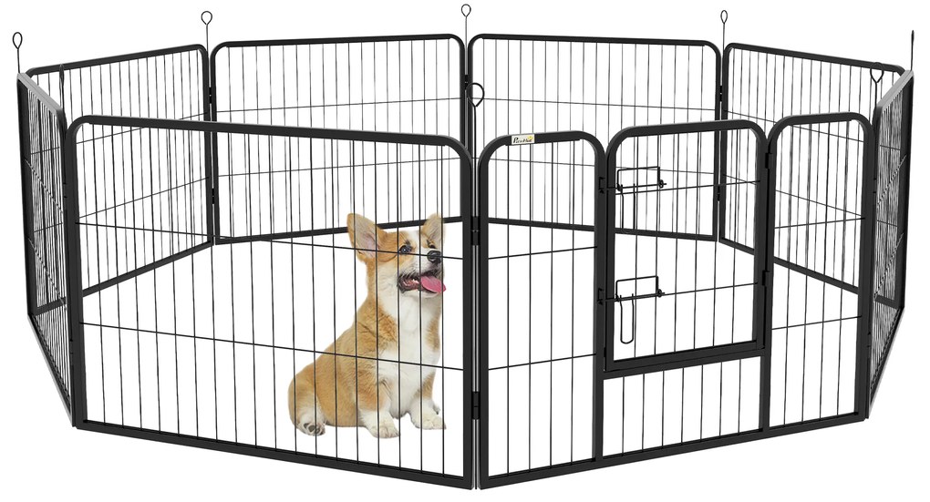 PawHut Parque para Animais de Estimação 8 Paineis 80x60cm Gaiola para Cães de Metal com Porta e Dupla Fechadura  Preto | Aosom Portugal