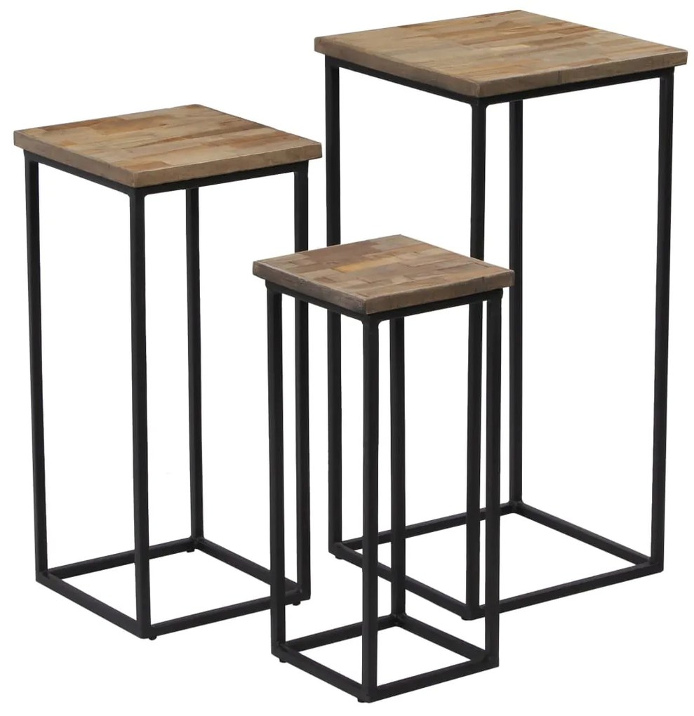 Conjunto de mesas para plantas 3 pcs teca recuperada
