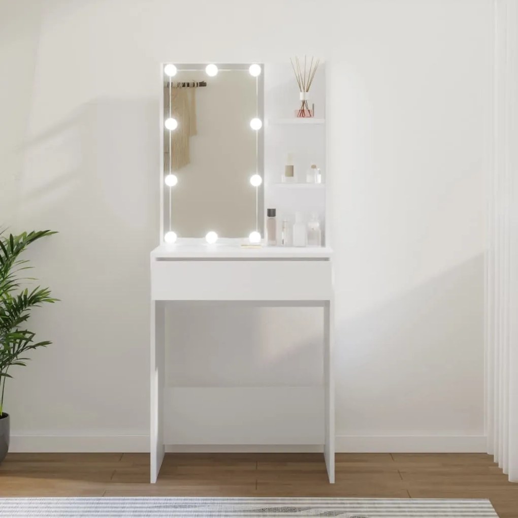 808828 vidaXL Toucador com LEDs 60x40x140 cm branco