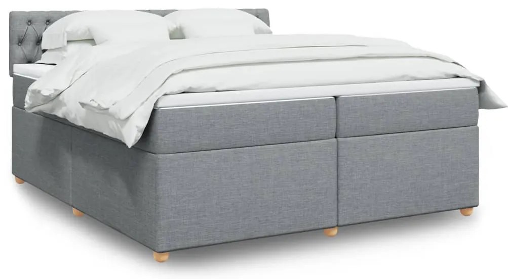 Cama com molas/colchão 200x200 cm tecido cinza-claro