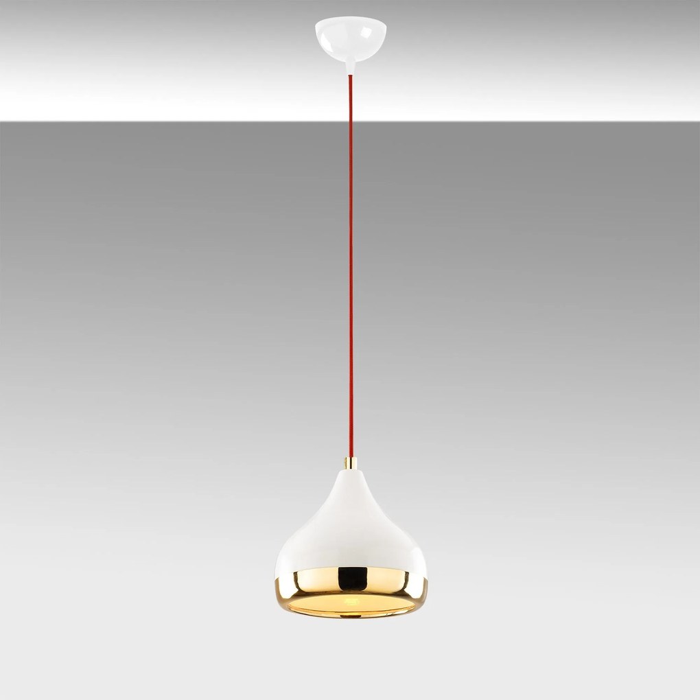 Candeeiro de Teto Yildo – Branco, Vermelho, Dourado – Diâmetro 17 cm,