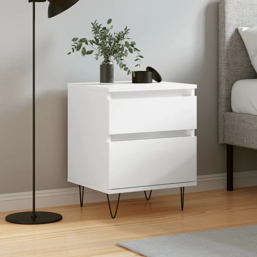 830672 vidaXL Mesa de cabeceira 40x35x50cm derivados madeira branco brilhante