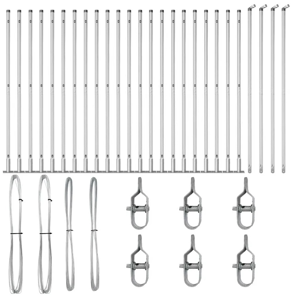 Postes de Cerca com Placas de Base - 26 pcs Ø32mm 68,5cm em Aço Galvan