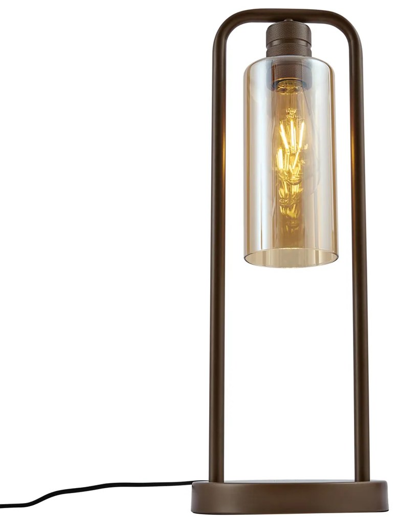 Candeeiro de Mesa Hotel Chic Bronze Escuro com Vidro Âmbar - Stavelot Chique de hotel
