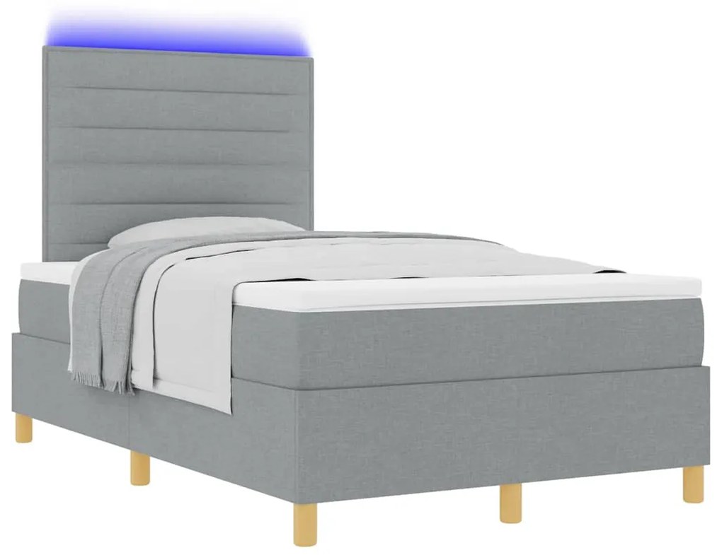 Cama Box com Colchão &amp; Luz LED Cinza Claro 120x200 cm Tecido