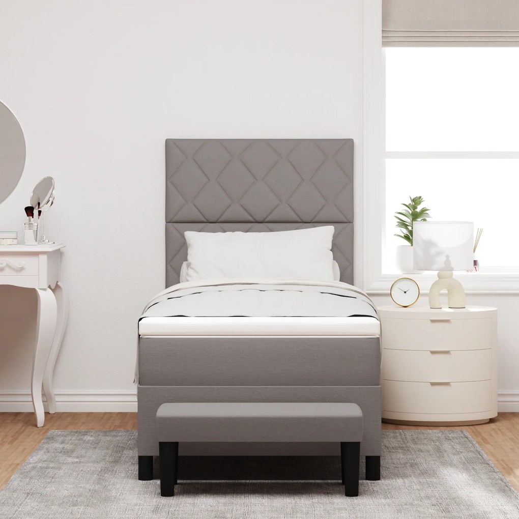 Cama Box Spring com Colchão & Banco Taupe 100x200 cm Tecido