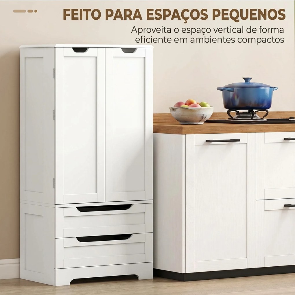 Armário Despenseiro de Cozinha com Prateleiras nas Portas e 2 Gavetas Móvel Auxiliar 58x38x120 cm Branco