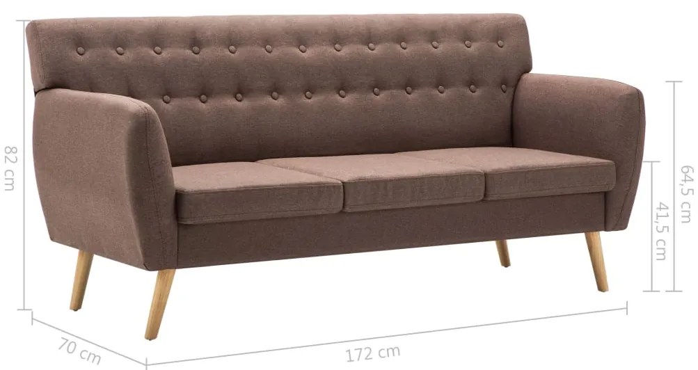 Sofá de 3 lugares estofos de tecido 172x70x82 cm castanho