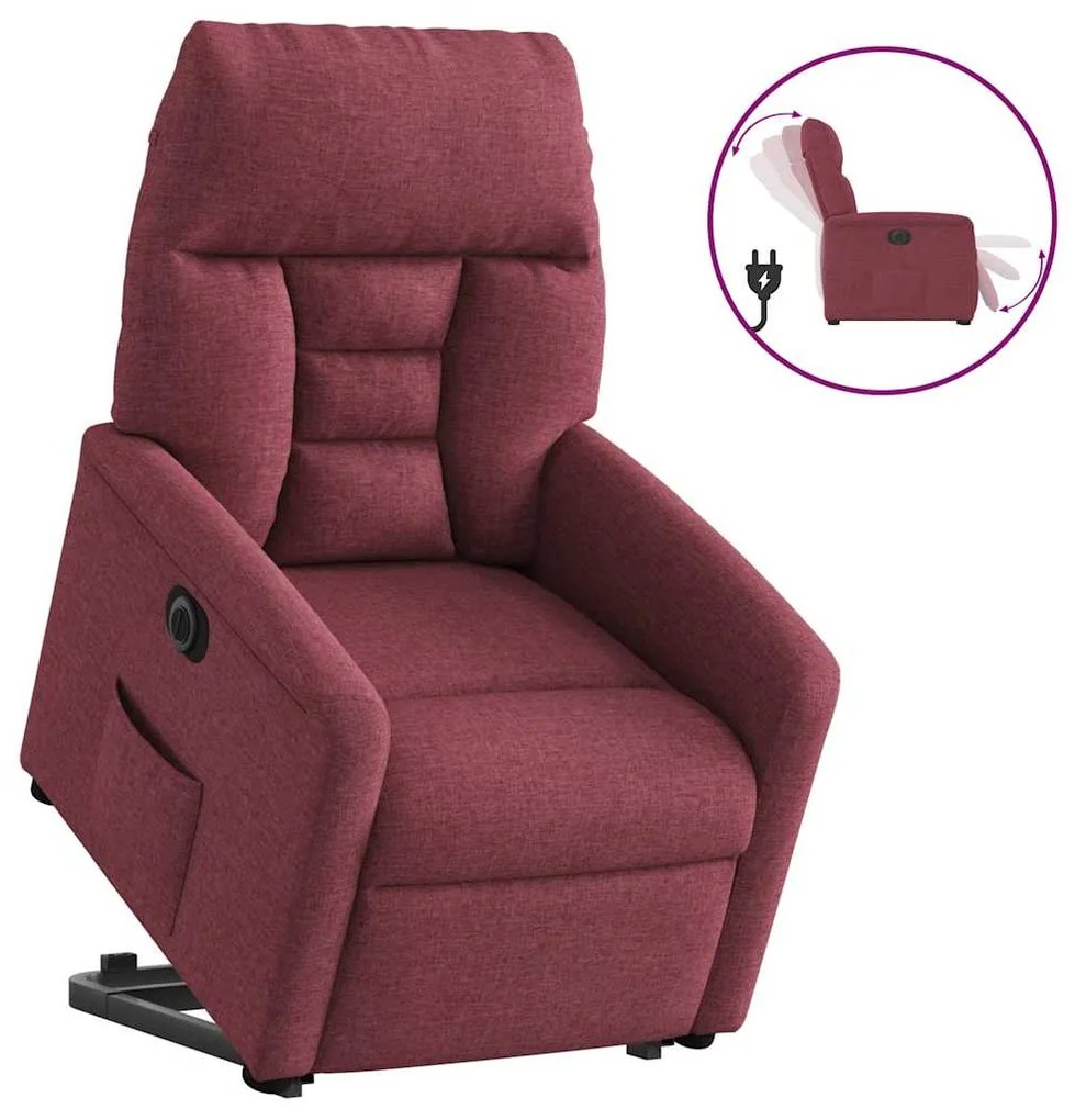 Poltrona reclinável elevatória elétrica tecido vermelho-tinto