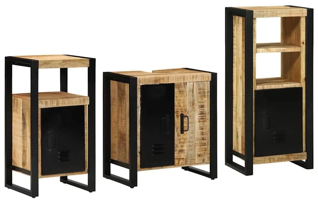 Conjunto de Móveis para Banheiro 3 pcs Madeira de manga maciça