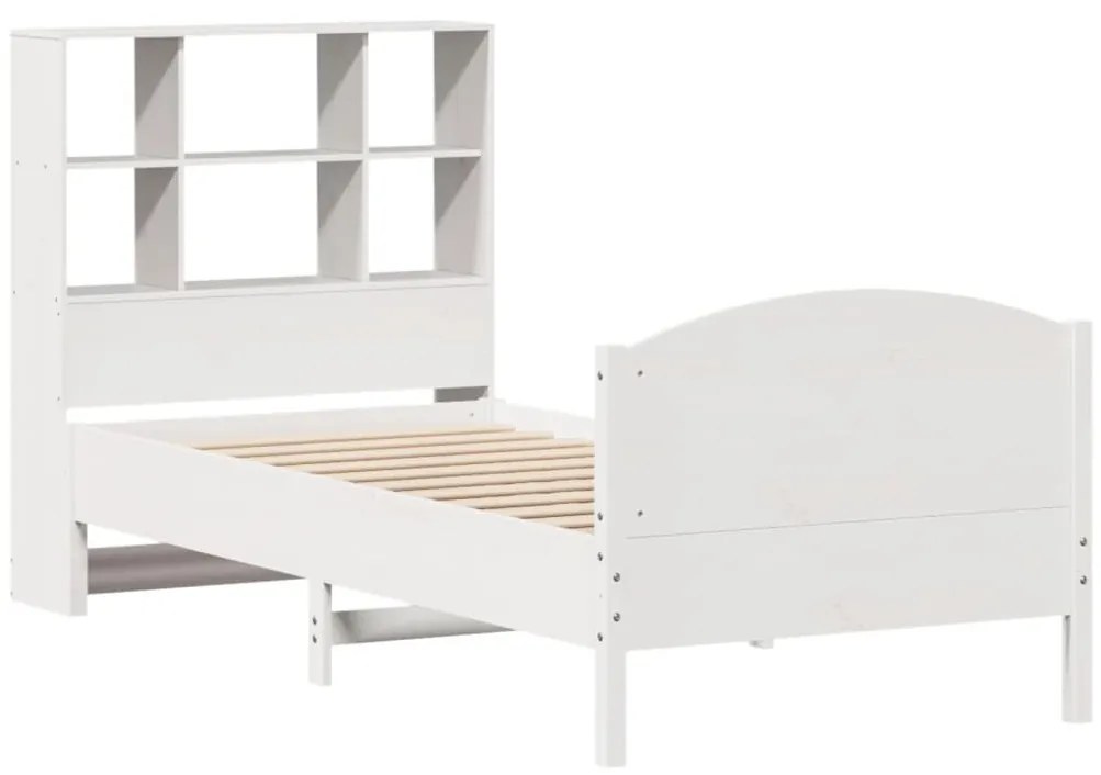 Cama com estante sem colchão 75x190 cm pinho maciço branco