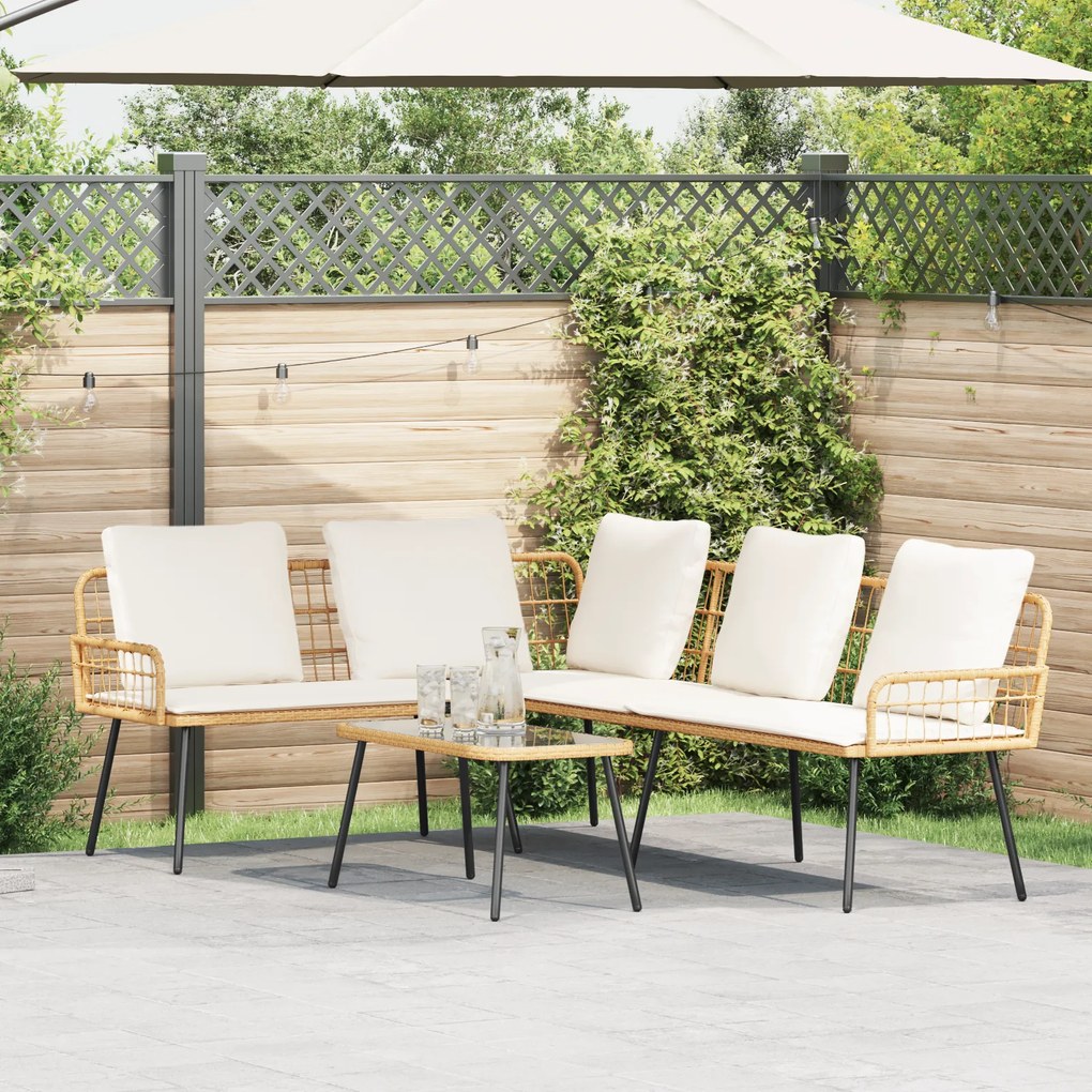 Sofá em L vidaXL Natural 231x173x78 cm de Rattan Sintético