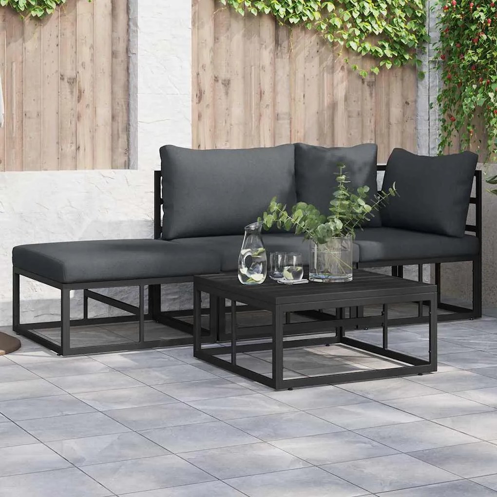 vidaXL Conjunto de Sofá de Jardim 3 pcs Preto 211,5 x 71,5 x 71 cm