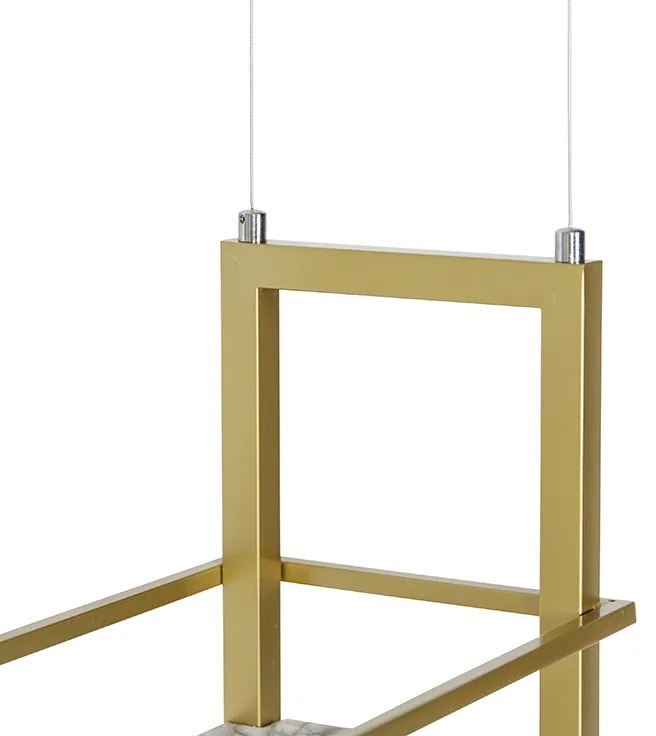 Candeeiro de suspensão industrial dourado com mármore e prateleira 4 luzes - Cage Rack Industrial