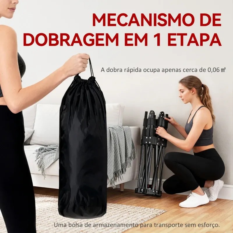 Trampolim de Fitness Dobrável 104 cm com Barra Ajustável em 3 Alturas e Bolsa de Transporte Preto