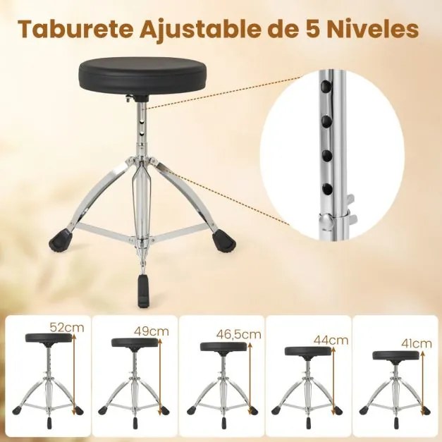 Conjunto de bateria elétrica Kit de bateria dobrável com almofadas de malha de 21 cm Pratos de 245 cm 225 sons e 30 demos Preto