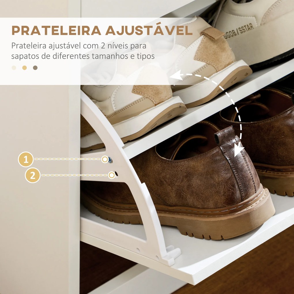 Sapateira Estreito com 2 Compartimentos e 2 Gavetas para 12 Pares de Sapatos 80x30x91,5 cm Branco