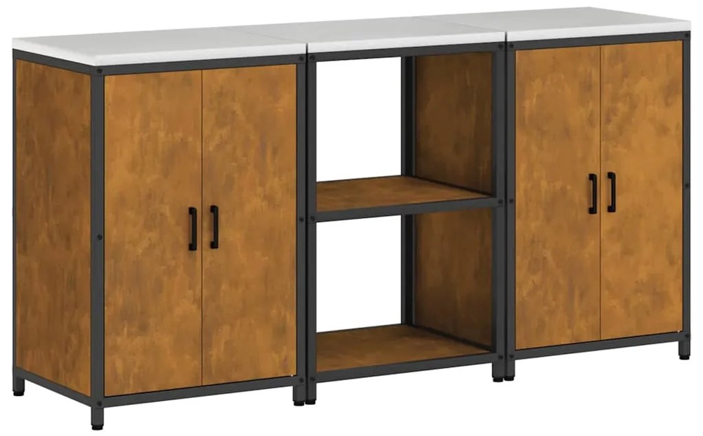 Conjunto de Armazenamento de Cozinha 3 pcs Ferro Enferrujado