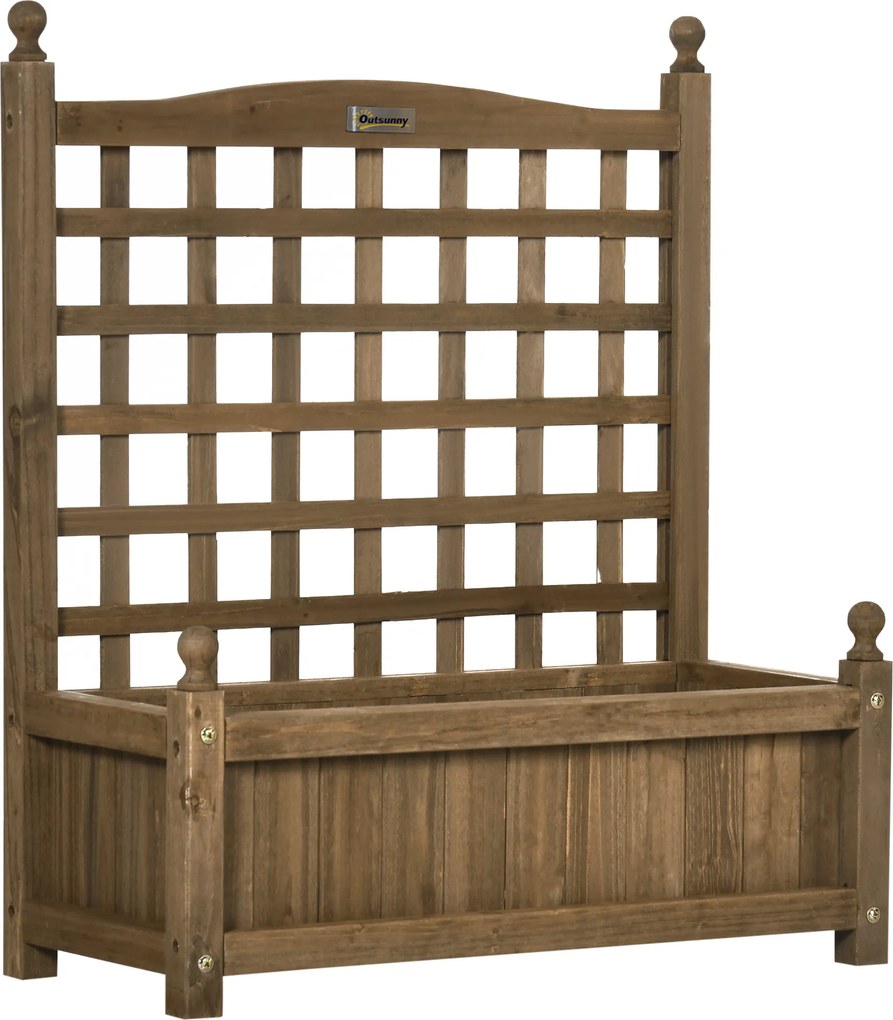 Outsunny Jardineira com treliça caixa de flores jardineira elevada 64 x 28 x 75 cm inserções de irrigação madeira maciça | Aosom Portugal