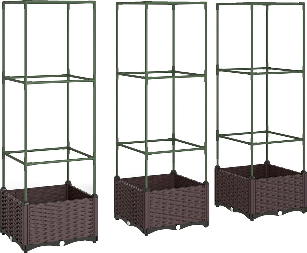 Outsunny Canteiro elevado com treliça Conjunto de 3 Caixas de plantio Vaso de flores com orifícios de drenagem | Aosom Portugal