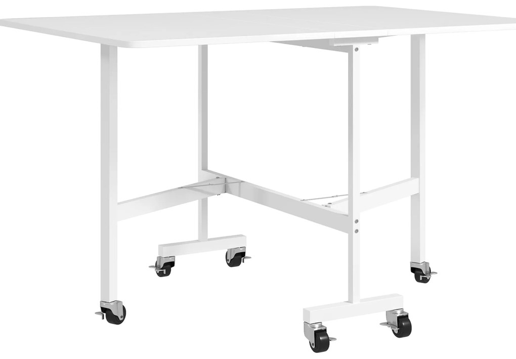 HOMCOM Mesa Dobrável de Cozinha para 4-6 Pessoas Mesa de Sala de Jantar Dobrável com Rodas e Laterais Dobráveis 120x80x73 cm Branco | Aosom Portugal
