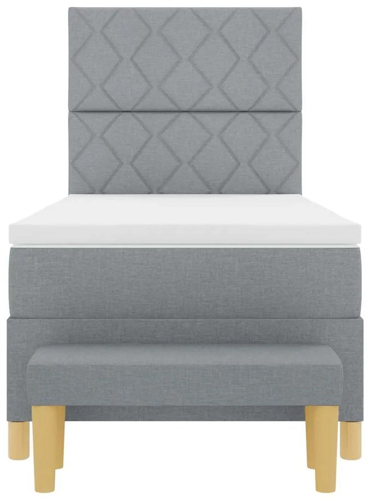 Cama Box Spring com Colchão &amp; Banco Cinza Claro 100x200 cm Tecido
