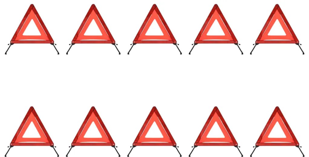 150993 vidaXL Triângulo sinalização emerg. 10 pcs 56,5x36,5x44,5 cm vermelho