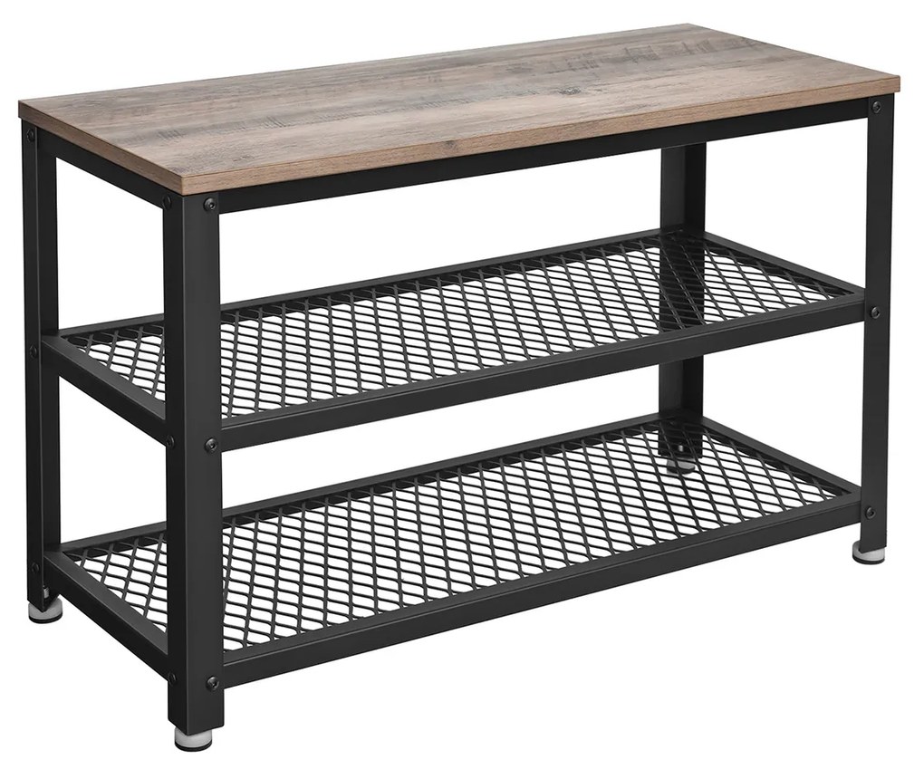 Banco de sapatos VASAGLE, sapateira com 2 prateleiras, organizador de sapatos, 73 x 30 x 45 cm, entrada, sala de estar, corredor, estrutura de aço, estilo industrial, cinza e preto LBS73MB
