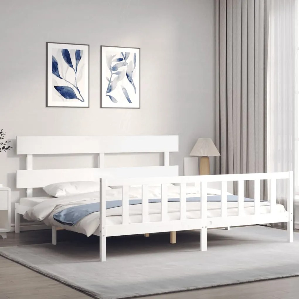 Cama sem colchão 200x200 cm madeira de pinho maciça branco