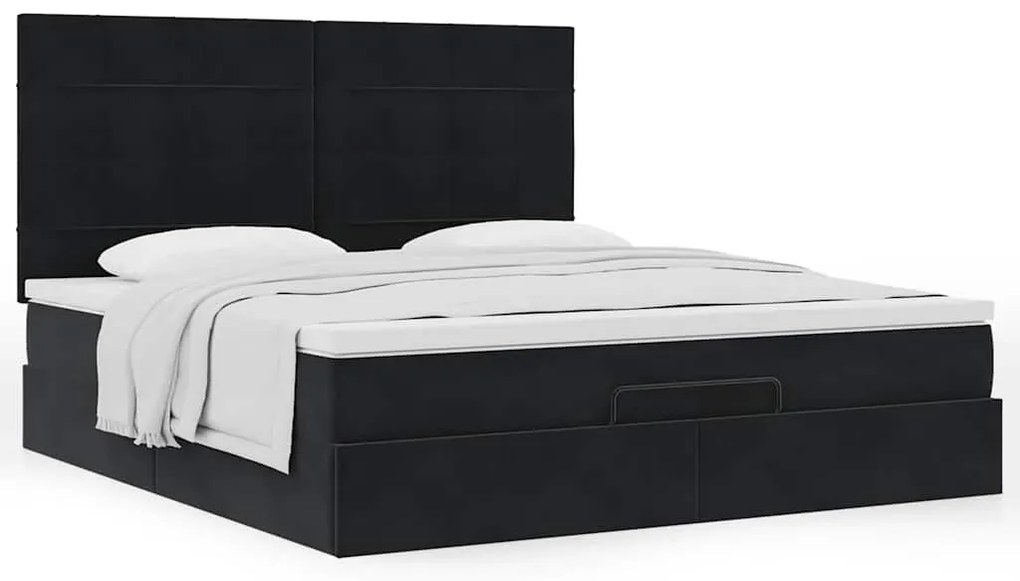Estrutura de cama otomana com colchões 160x200 cm veludo preto