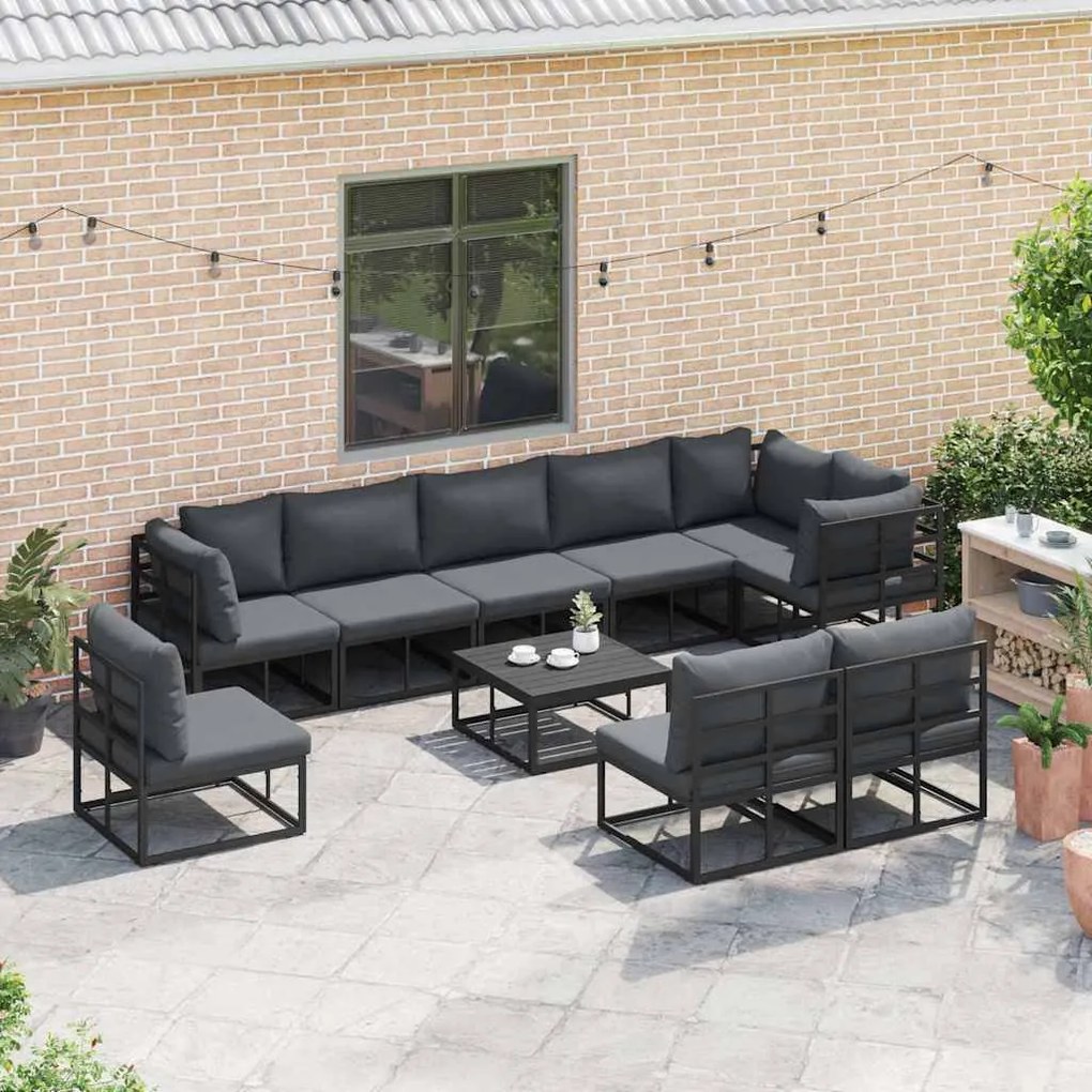 Conjunto de Sofá de Jardim 10 pcs Preto 70 x 70 x 32 cm