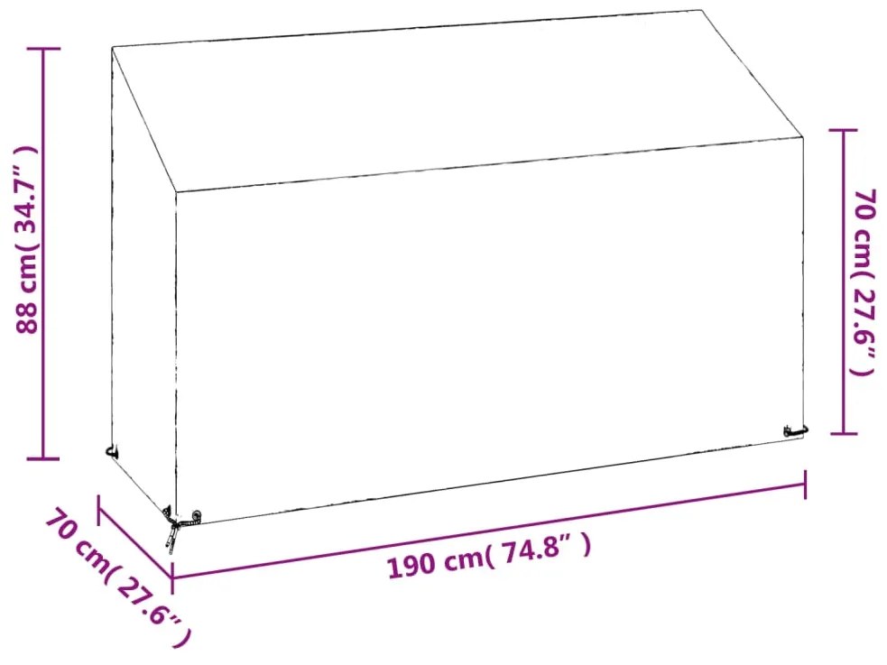 Capas p/ banco jardim 2 pcs 8 ilhós 190x70x70/88 cm polietileno