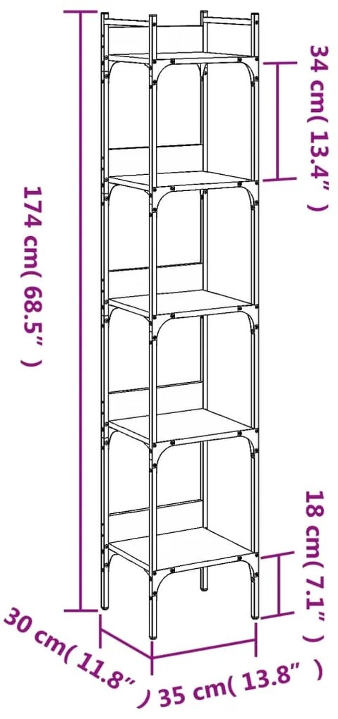 Estante c/ 5 prateleiras derivados de madeira carvalho castanho