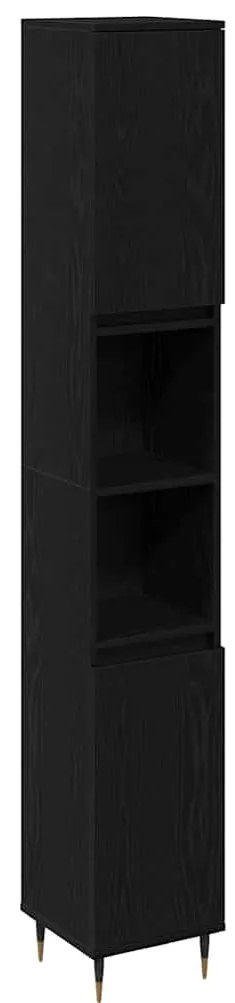 Armário de Banheiro vidaXL Preto Carvalho 30x30x190 cm Madeira Revesti