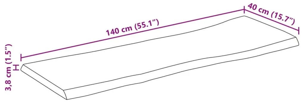 Tampo de mesa c/borda viva 140x40x3,8cm mangueira áspera maciça