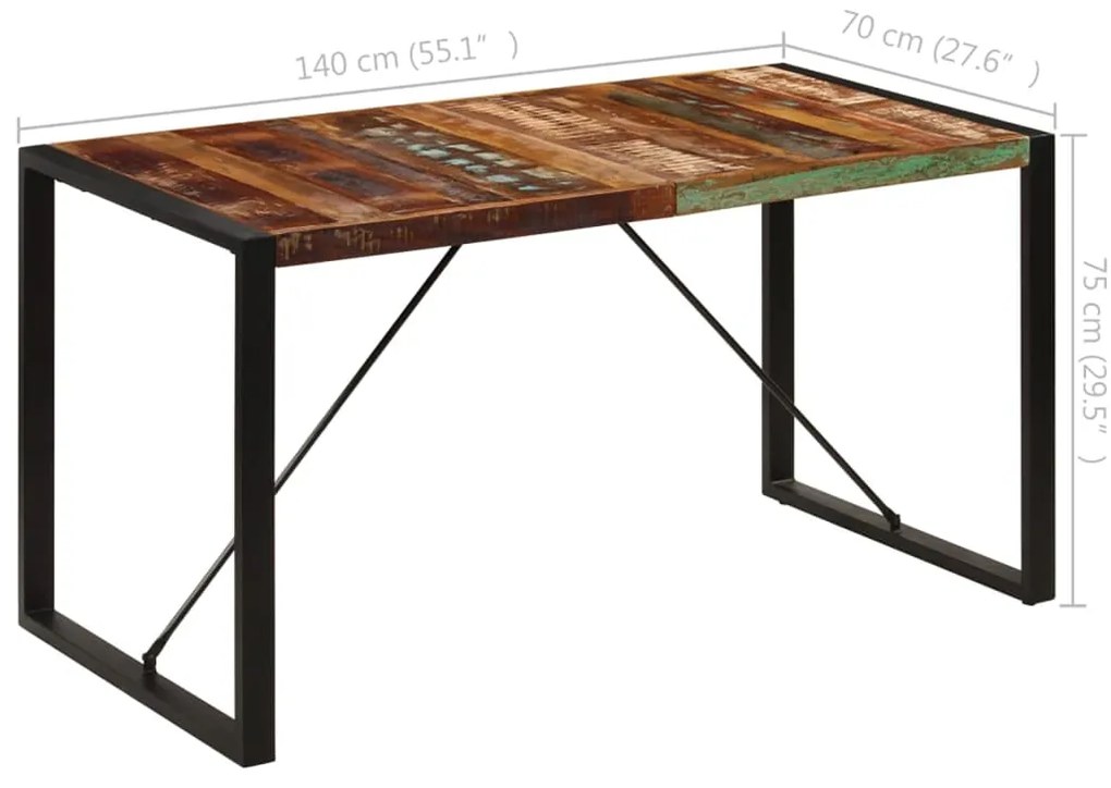 Mesa de jantar 140x70x75 cm madeira recuperada maciça