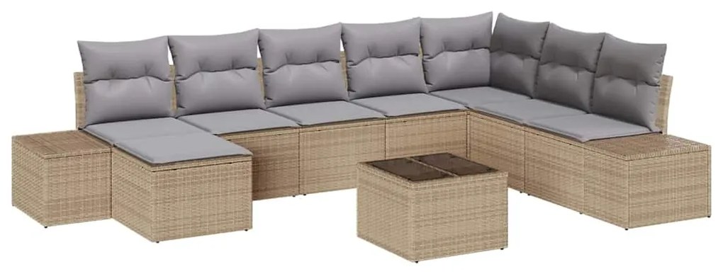 Conjunto de Sofá de Jardim 9 Peças com Almofadas Pretas em Rattan
