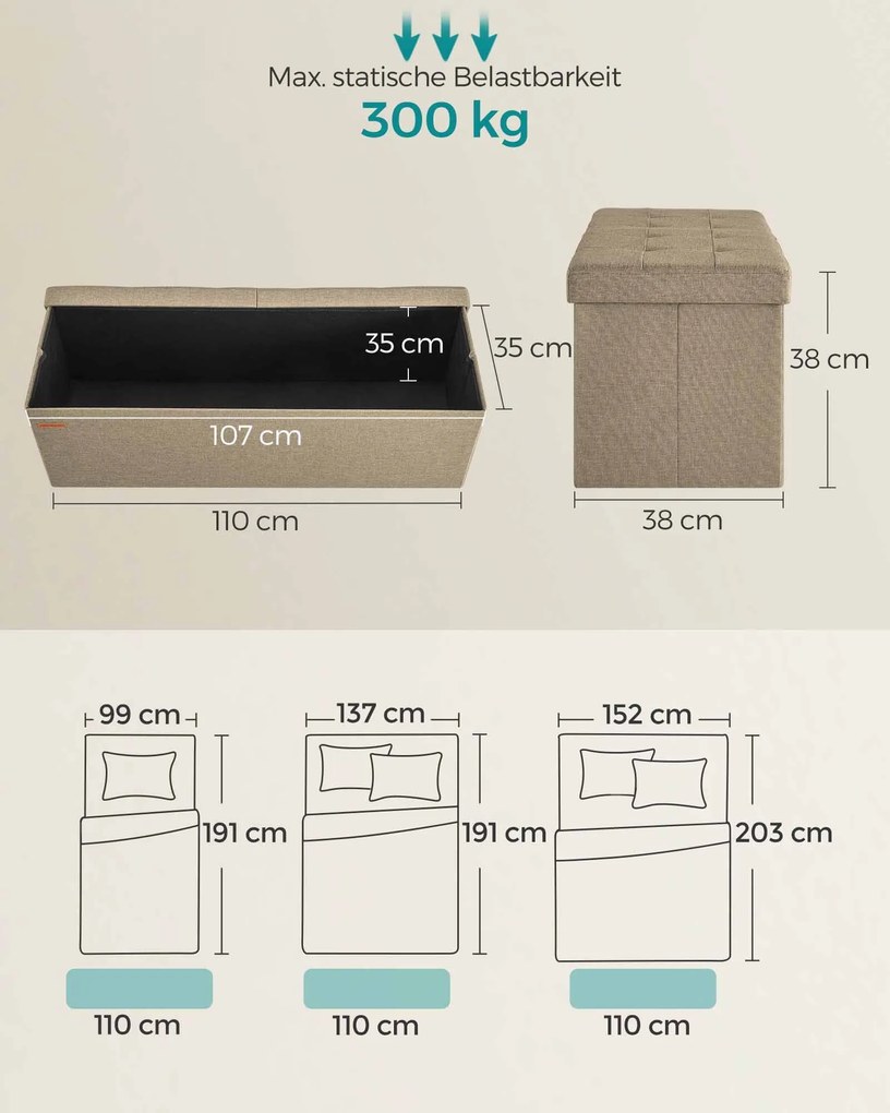 Banco entrada ou quarto com espaço de arrumação 38 x 110 x 38 cm castanho