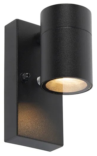 Candeeiro de parede exterior moderno preto IP44 com sensor crepuscular - Solo Moderno