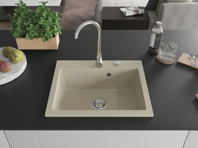 Mexen Elix lava-louça de granito de 1 câmara 600 x 500 mm, bege, sifão cromado - 6525601005-69