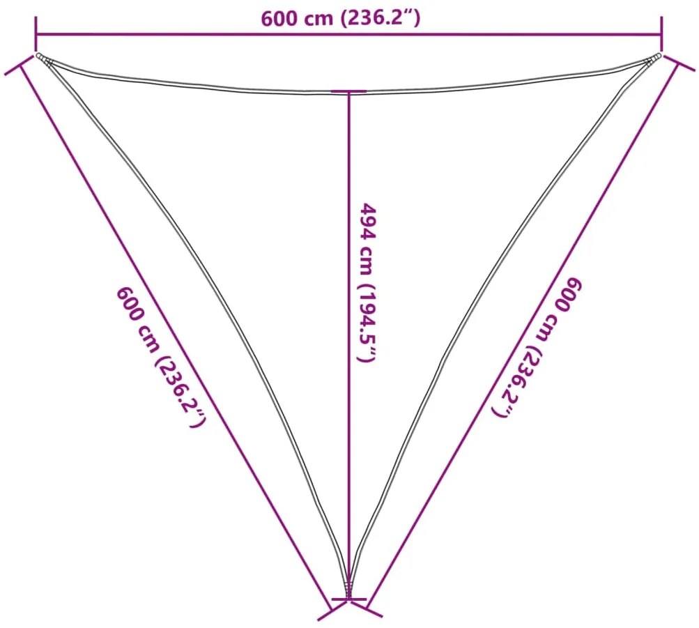Para-sol vela triangular 160 g/m² 6x6x6 m PEAD cinza-claro