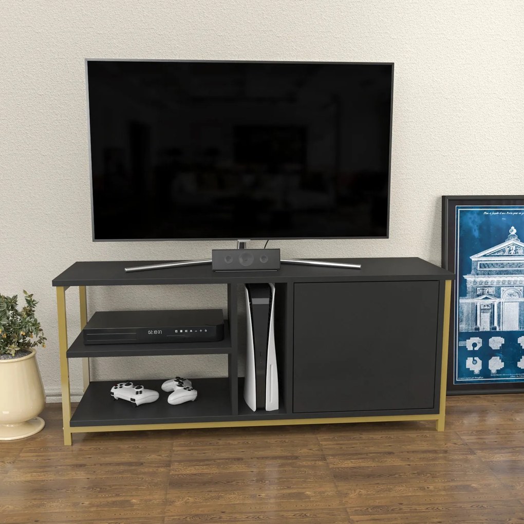 Móvel TV Neola – Dourado e Antracite – 120x35,3x50,8 cm